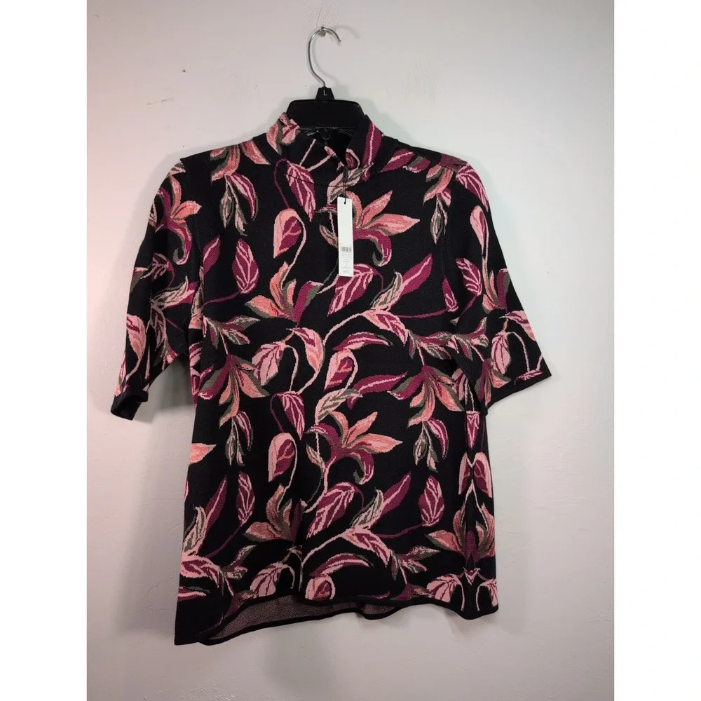 Chico's Sweater Womens Size 2 Black Floral  New